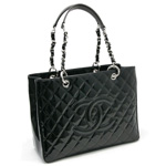 CHANEL シャネル10Cエナメルキルティングマトラッセチェーントートバッグ黒...