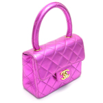CHANEL シャネルミニマトラッセハンドバッグメタリックパープルゴールド金具シ...