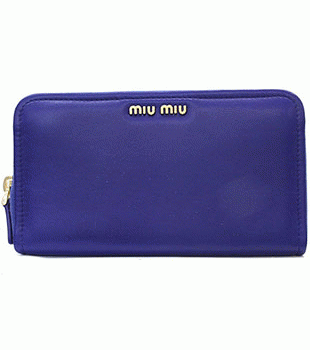 ミュウミュウ MIU MIU ラウンドファスナー式長財布 サイフ 財布 さいふ ブルー 5M0506-NAPPA-COLOR-BLUET