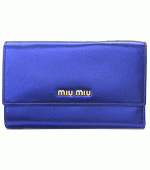 ミュウミュウ MIU MIU 三つ折り財布 財布 サイフ メタリックブルー 5M1097-LAME-BLUETTE