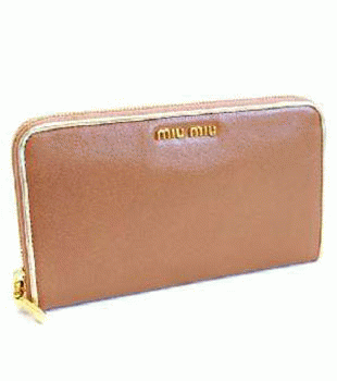 ミュウミュウ MIU MIU 長財布 サイフ 財布 さいふ ブラウン×ラメゴールド 5M0506-CAPRETTO-NAPPA-LAME-CAMMEO