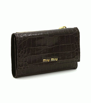 ミュウミュウ MIU MIU 三つ折り財布 財布 サイフ クロコ調/ダークブラウン 5M1097-ST-COCCO-LUX-MORO