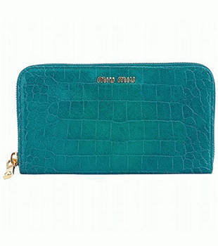 ミュウミュウ MIU MIU ラウンドファスナー式長財布 サイフ 財布 さいふ ターコイズ 5M0506-ST-COCCO-LUX-TURCHESE