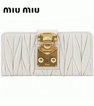 ミュウミュウ MIU MIU 二つ折長財布 サイフ 財布 さいふ タルコ/アイボリー(金具:ゴールド) 