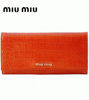 ミュウミュウ MIU MIU クロコ型押しエナメルレザー長財布 サイフ 財布 さいふ オレンジ 5m1109-nkg-f0365
