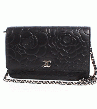 シャネル CHANEL カメリア ラムスキン ショルダーバッグ ブラック＆シルバー A47421AAZXCV