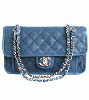 シャネル CHANEL マトラッセライン ソフトキャビアスキン ショルダーバッグ ブルー＆シルバー  【2012年新作】