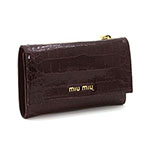 ミュウミュウ MIU MIU 三つ折り財布 財布 サイフ クロコ調/ダークパープ...