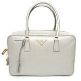プラダ（PRADA）SAFFIANO LUX　レディースハンドバッグ　ライトグレ...