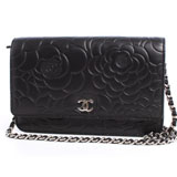 シャネル CHANEL カメリア ラムスキン ショルダーバッグ ブラック＆シルバ...