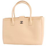 シャネル CHANEL ソフトキャビアスキン トートバッグ ベージュ＆シルバー ...