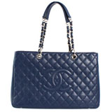 シャネル CHANEL キャビアスキン トートバッグ ブルー＆シルバー A668...