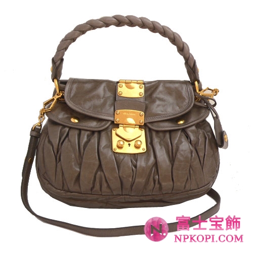 ミュウミュウ MIUMIU ハンドバッグ/ななめがけバッグ 2Way ショルダーストラップ付き プリーツレザー グレイッシュブラウン/アギレラ（ARGILLA） RR1358 MATELASSE LUX.