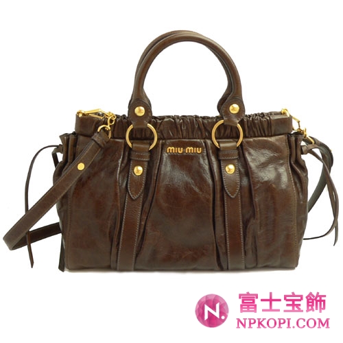 ミュウミュウ miumiu ハンドバッグ ショルダーストラップ付き 2WAY ナナメガケショルダー ブラウン(BRUCIATO) RT0383 VIT.LUX