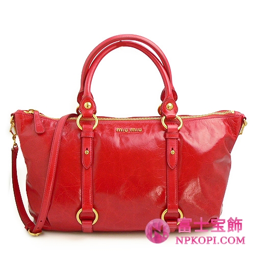 ミュウミュウ MIUMIU トートバッグ/ショルダーバッグ 2WAY ストラップ付き ヴィンテージ調 レザー レッド（LACCA） RN0621 VITELLO SHINE LACCA