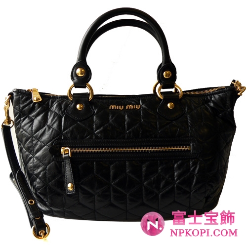 ミュウミュウ MIUMIU ショルダーストラップ付き2WAYハンドバッグ ナナメガケショルダー キルティングレザー ブラック(NERO) RT0449 NAPPA