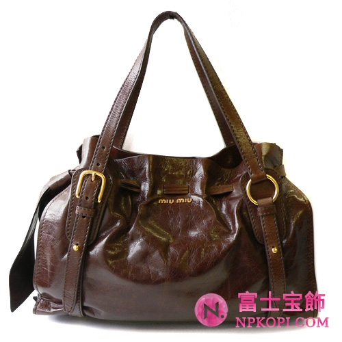 ミュウミュウ miumiu ショルダーバッグ リボン×巾着デザイン レザー ブラウン（BRUCIATO） RR1312 VIT.LUX