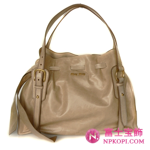 ミュウミュウ MIUMIU ショルダーバッグ リボン×巾着デザイン レザー クリーム(QUARZO) RR1312 VIT.LUX