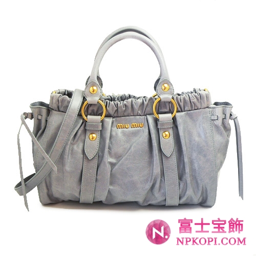 miumiu ミュウミュウ 2WAYショルダーバッグ レディース  ヴィンテージ調 レザー グレイッシュブルー RT0383 VIT.LUX PERVINCA
