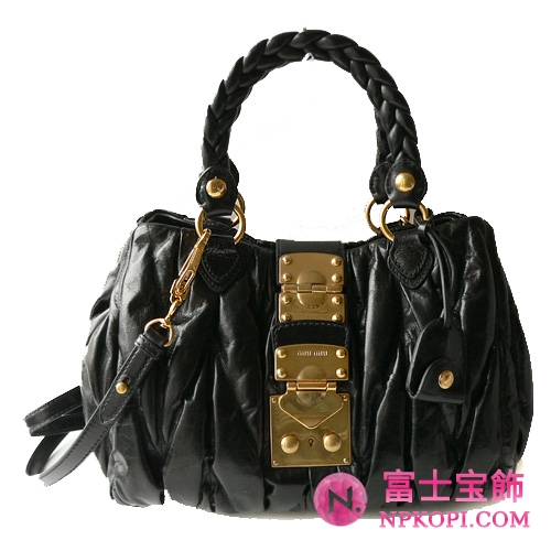 ミュウミュウ MIUMIU ハンドバッグ/ななめがけバッグ 2WAY ショルダーストラップ付き プリーツレザー ブラック（NERO） RN0473 MATELASSE/LUX
