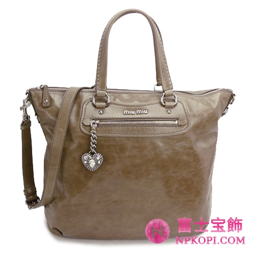 MIUMIU ミュウミュウ ショルダーバッグ 2WAY ハートチャーム付 ヴィンテージ レザー グレイッシュブラウン RR1829 VITELLO SHINE PIETRA