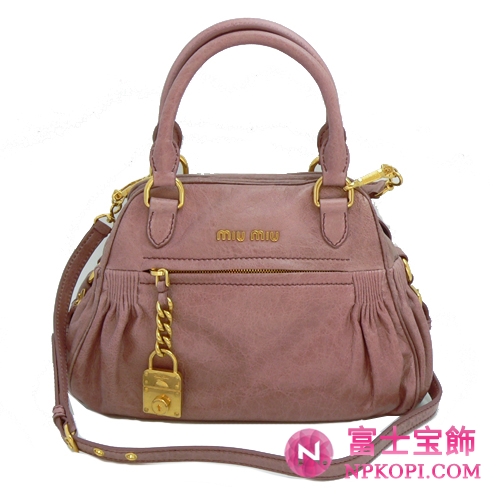 ミュウミュウ MIUMIU ハンドバッグ/ななめがけバッグ ショルダーストラップ 2WAY 南京錠チャーム ラムスキン アンティークピンク（ANTICO）RT0439 NAPPA CHARM