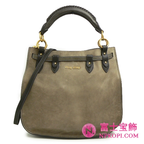 ミュウミュウ MIUMIU ハンドバッグ/ショルダーバッグ 2WAY ストラップ付き レザー グレイッシュブラウン RR1783 NAPPA AVIATOR ARGILLA