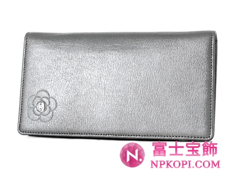 シャネル クルーズライン カメリア 長財布 ダークシルバー A46511