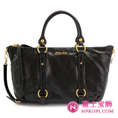 ミュウミュウ MIUMIU トートバッグ/ショルダーバッグ 2WAY ストラップ付き ヴィンテージ調 レザー ブラック（NERO） RN0621 VITELLO SHINE NERO