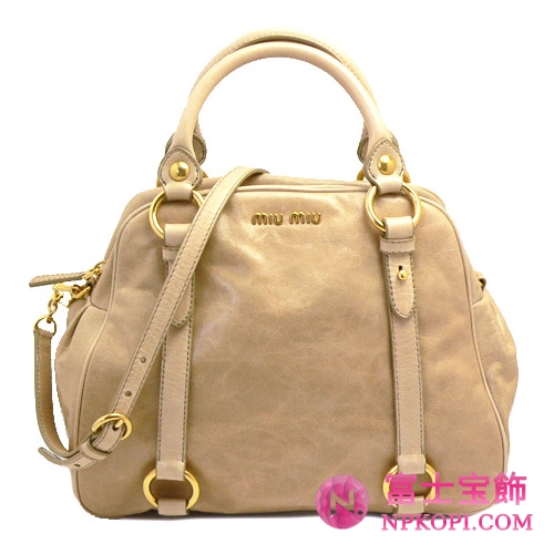 MIUMIU ミュウミュウ ななめがけバッグ 2WAY ヴィンテージ調 ベージュ RN0771 VITELLO SHINE SABBIA