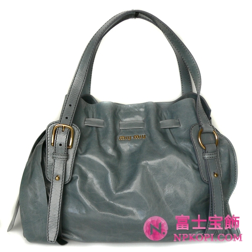 ミュウミュウ MIUMIU ショルダーバッグ リボン×巾着デザイン レザー ライトブルー(FIORDALISO) RR1312 VIT.LUX