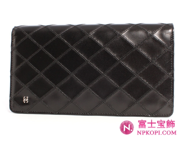 シャネル ビコローレ ゴートレザー 長財布 ブラック＆シルバー A46356