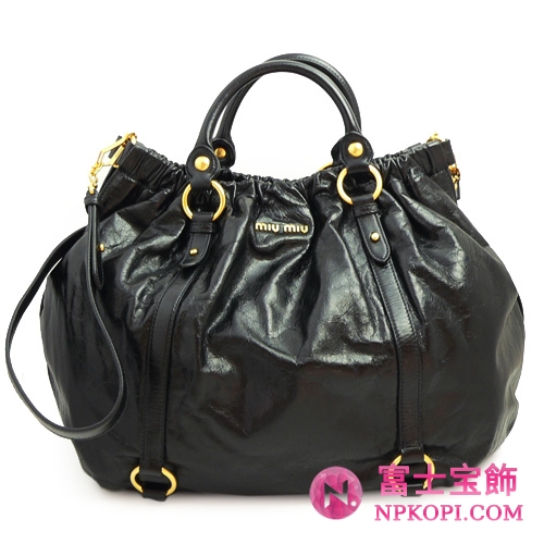 ミュウミュウ MIUMIU ハンドバッグ 2Wayバッグ ショルダーストラップ付き レザー（ラムスキン） ブラック RR1708 VIT.LUXNERO
