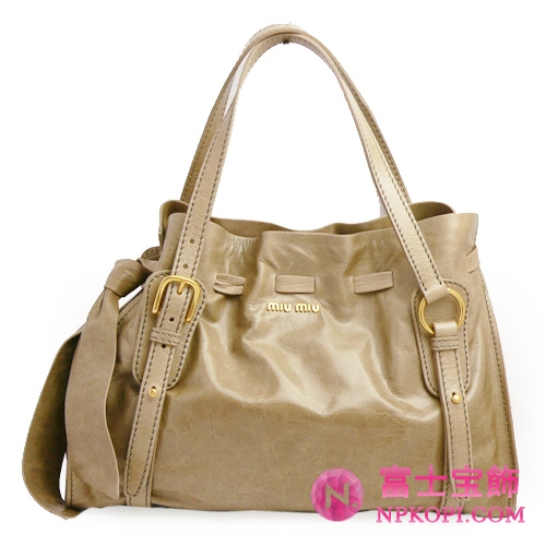 ミュウミュウ MIUMIU ショルダーバッグ 巾着デザイン リボン付き レザー サンドベージュ（DESERTO） RR1312 VIT.LUX
