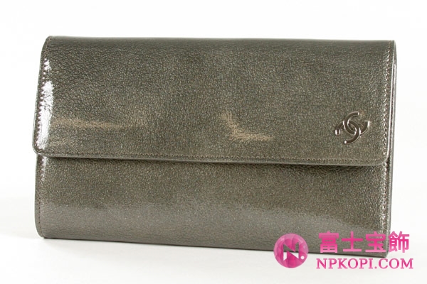 シャネル エナメル 長財布 シルバーグレー A36497