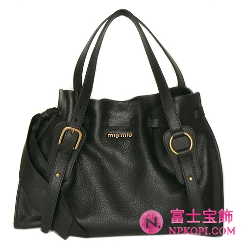 ミュウミュウ MIUMIU ショルダーバッグ リボン×巾着デザイン レザー ブラック(NERO) RR1312 VIT.CARIBU