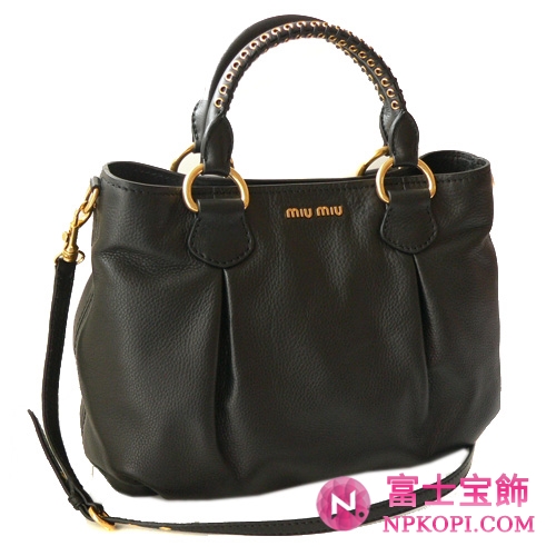 ミュウミュウ MIUMIU ショルダーバッグ ストラップ付き2WAYハンドバッグ レザー ブラック(NERO) RR1629 VIT.CARIBU