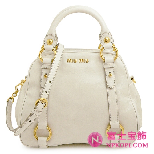 ミュウミュウ MIUMIU ハンドバッグ/ショルダーバッグ 2WAY ストラップ付き レザー アイボリー（TALCO） RN0768 VITELLO SHINE TALCO