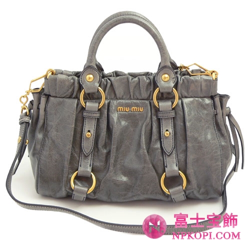 ミュウミュウ MIUMIU ハンドバッグ/ショルダーバッグ 2WAY ストラップ付き ギャザーデザイン レザー グレー（GRIGIO） RN0647 VIT.LUX