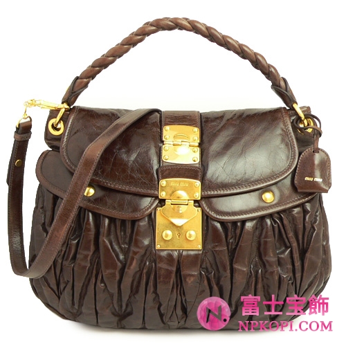 ミュウミュウ MIUMIU ハンドバッグ 2Wayバッグ ショルダーストラップ付き レザー ブラウン（RR1300 MAT.LUX BRUCIATO）