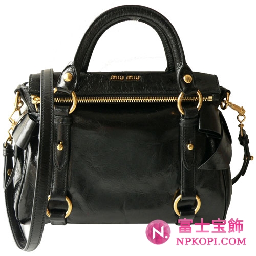 ミュウミュウ MIUMIU ハンドバッグ/ななめがけバッグ 2Way ショルダーストラップ付き レザー ブラック（NERO） RT0438 VIT.