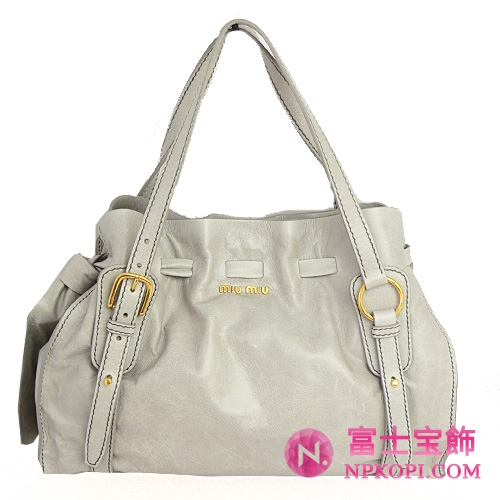 ミュウミュウ MIUMIU ショルダーバッグ 巾着デザイン リボン付き レザー ライトグレー（NUBE） RR1312 VIT.LUX