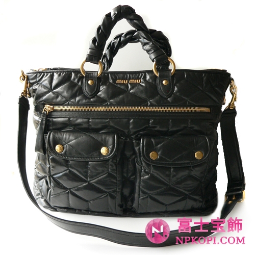 ミュウミュウ miumiu トートバッグ/2Wayショルダーバッグ ストラップ付き キルティングレザー ブラック（NERO） RN0651 TRAPUNTATO SOFT