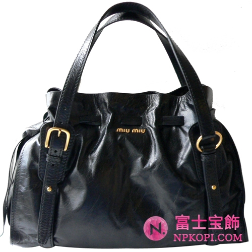 ミュウミュウ MIUMIU ショルダーバッグ 巾着デザイン リボン付き レザー ブラック（NERO） RR1312 VIT.LUX