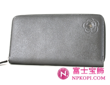 シャネル クルーズライン カメリア 長財布 ダークシルバー A47007