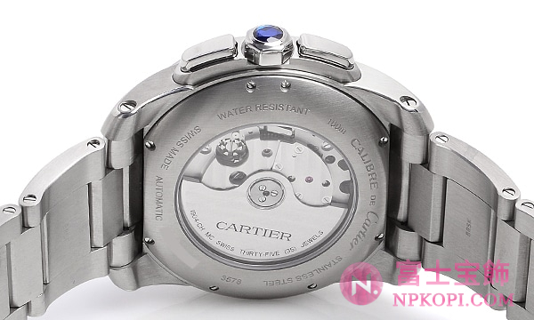 カルティエ自動巻きカリブル ドゥ カルティエ クロノグラフ W7100045  カテゴリ	カルティエ カリブル ドゥ カルティエ（新品） 商品型番	W7100045 ムーブメント	自動巻き バンドタイプ	ブレス 材質（メイン）	ステンレス タイプ	メンズ ケースサイズ	42.0mm キャリバー	Cal. 1904-CH MC 機能	デイト表示 クロノグラフ 防水性能（公称）	100m 外装特徴	シースルーバック 文字盤特徴	ローマ カラー	シルバー 付属品	内箱 外箱 ギャランティー
